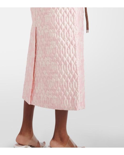 Simone Rocha Pink Floral Quilted Pencil Skirt