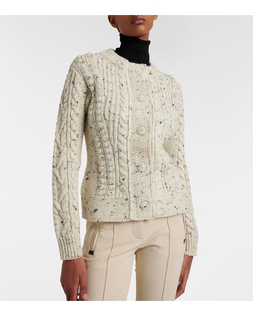 Moncler Natural Cable-Knit Wool Cardigan