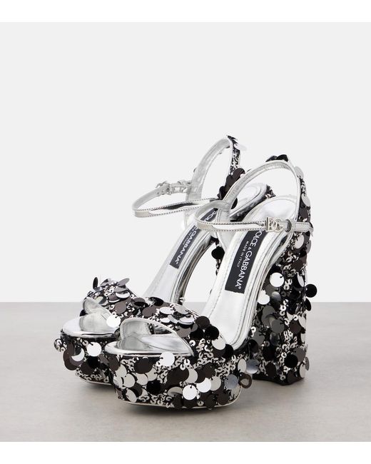 Dolce & Gabbana Metallic Sequined Faux Leather Platform Sandals