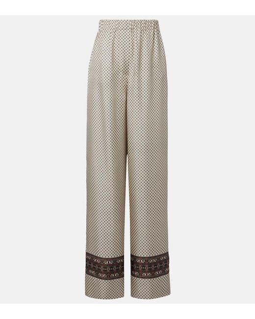 Loro Piana Gray Valerio Printed Silk Twill Wide-Leg Pants