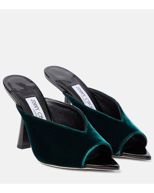 Jimmy Choo Maryanne 100 Velvet Mules in Black | Lyst