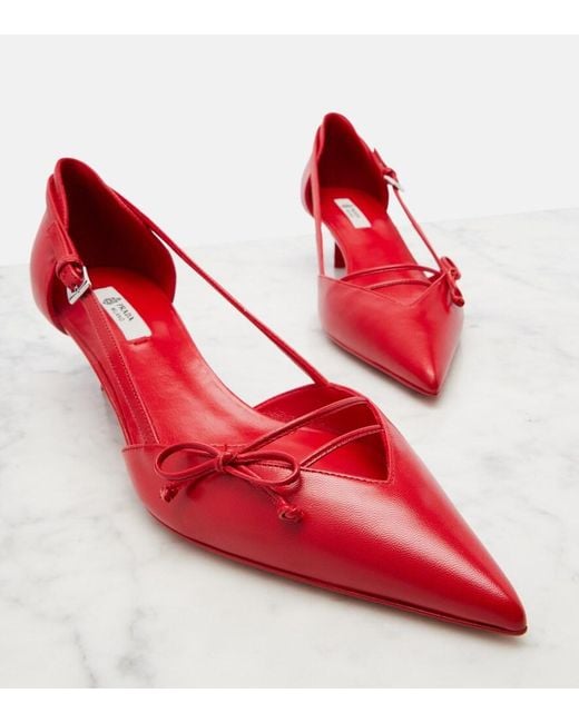 Prada Red Bow-Detail Leather Pumps