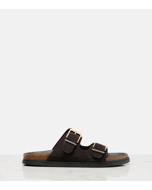 The Row Black Buckle Suede Slides
