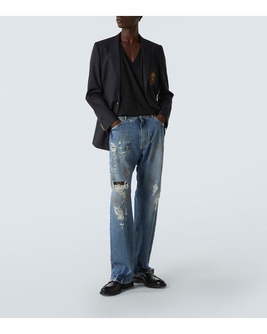 Dolce & Gabbana Black Patch-Applique Wool And Silk Blazer for men