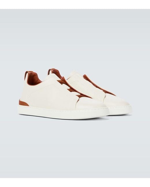 Zegna White Deerskin Triple Stitchtm Sneakers for men
