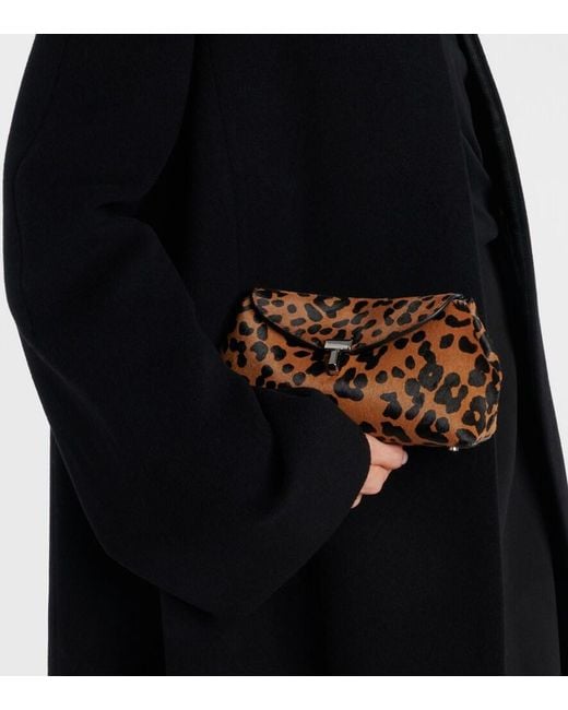 Totême Brown T-Lock Mini Leopard-Print Calf Hair Clutch
