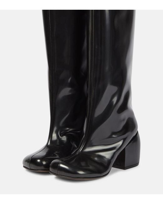 Dries Van Noten Black Leather Knee-High Boots