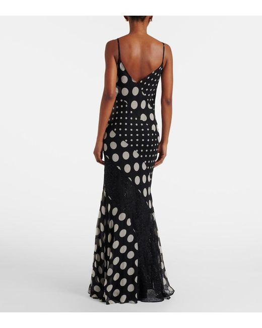 Nina Ricci Black Polka-Dot Silk Maxi Dress