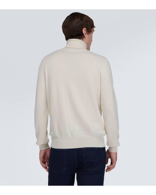 Loro Piana White Cashmere Turtleneck Sweater for men