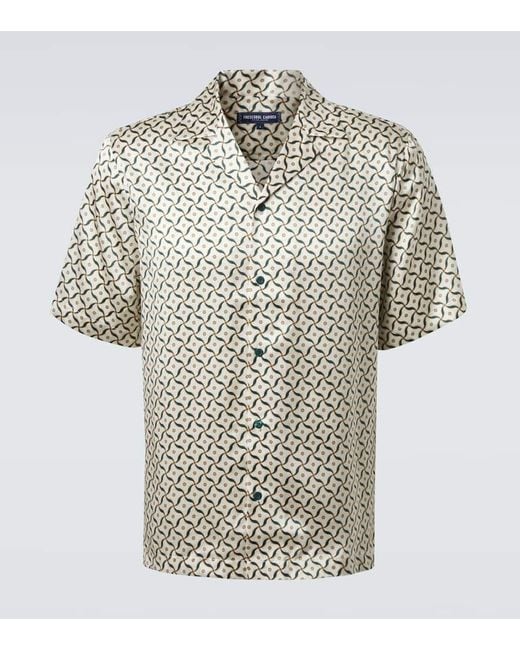 Frescobol Carioca White Roberto Printed Silk Bowling Shirt for men