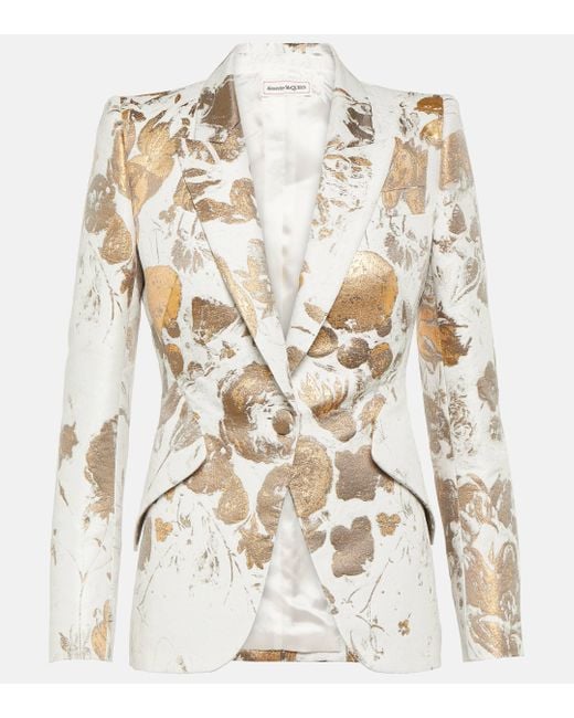 Alexander McQueen Metallic Floral Jacquard Cotton-blend Blazer