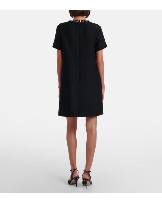 Valentino Black Crepe Couture Embellished Wool And Silk Minidress