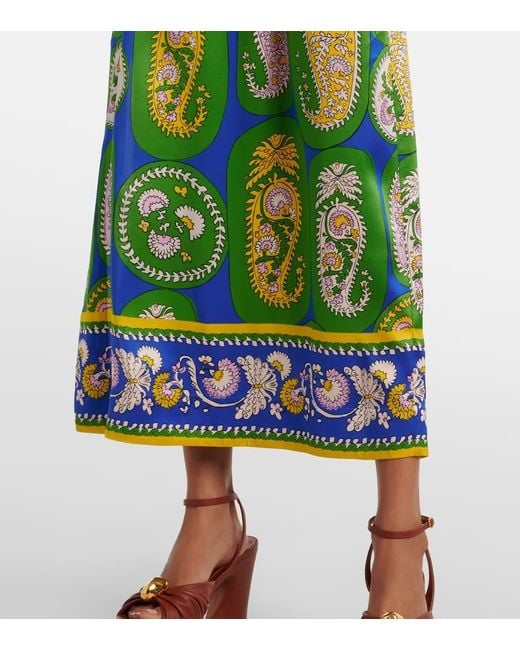 ALÉMAIS Green Printed Silk Satin Maxi Dress