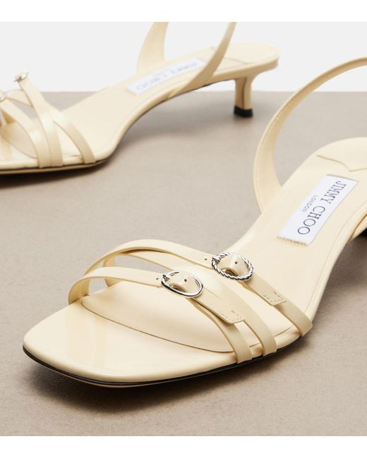 Jimmy Choo Natural Kaira Patent Leather Slingback Sandals