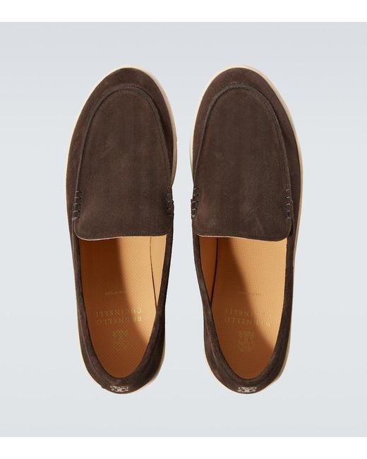 Brunello Cucinelli Brown Herringbone Suede Loafers for men