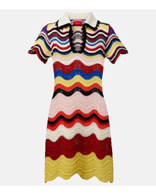 LaDoubleJ Red Chevron Crochet Cotton Polo Dress