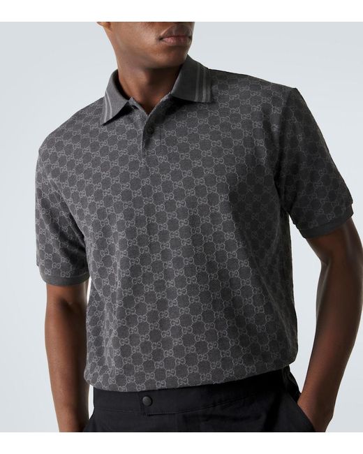 Gucci Gray Gg Cotton Pique Jacquard Polo Shirt for men