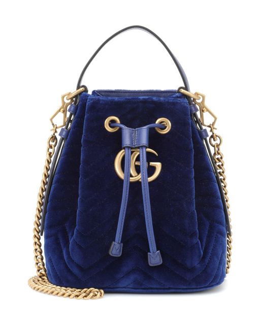 Gucci Blue GG Marmont Velvet Bucket Bag