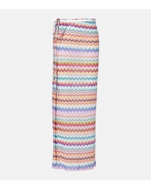 Missoni White Zigzag Lame Wrap Skirt