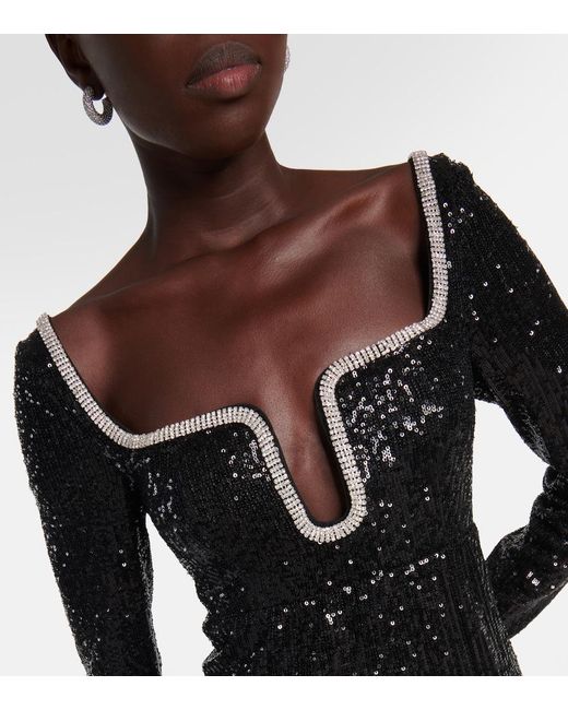 Self-Portrait Black Feather-Trimmed Sequined Minidress