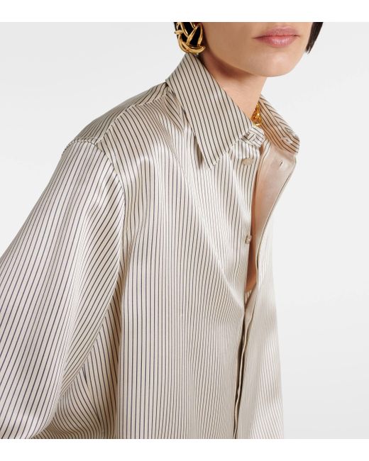Saint Laurent Gray Striped Silk Satin Shirt