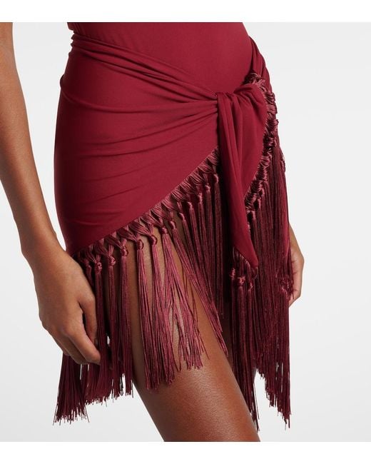Taller Marmo Red One-Shoulder Swimsuit And Beach Cover-Up Set