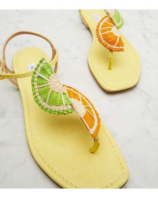 Aquazzura Yellow Citrus Sugar Raffia Slingback Sandals