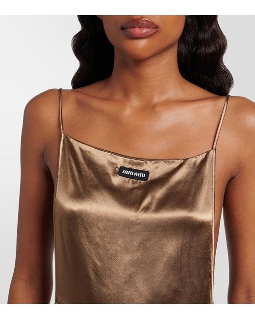 Miu Miu Brown Open-Back Satin Minidress