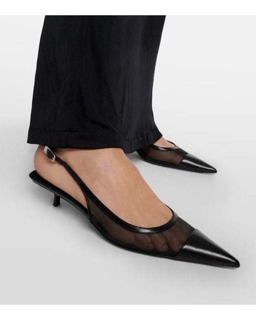 Saint Laurent Black Leather Cassandre Wedges Sandal