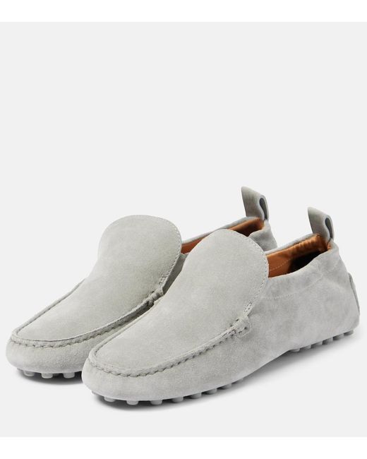 Tod's White Gommino Suede Driving Shoes