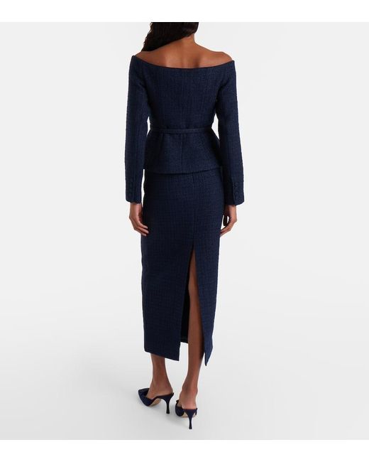 Roland Mouret Blue Boucle Midi Skirt