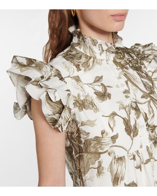 Erdem White Pomona Printed Cotton Minidress