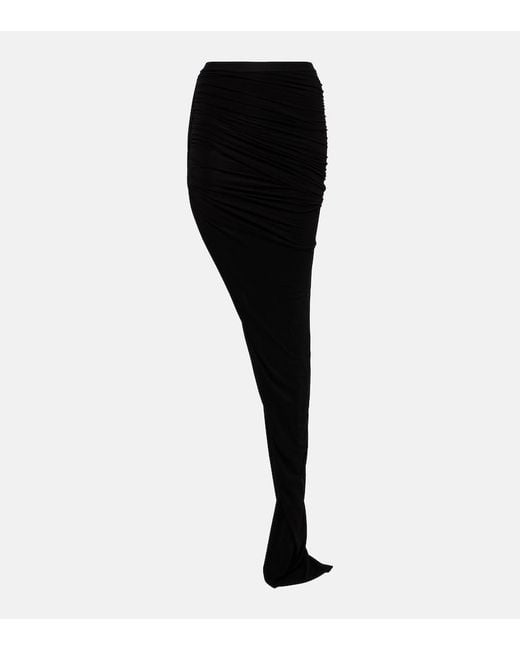 Rick Owens Black Edfu Ruched Maxi Skirt