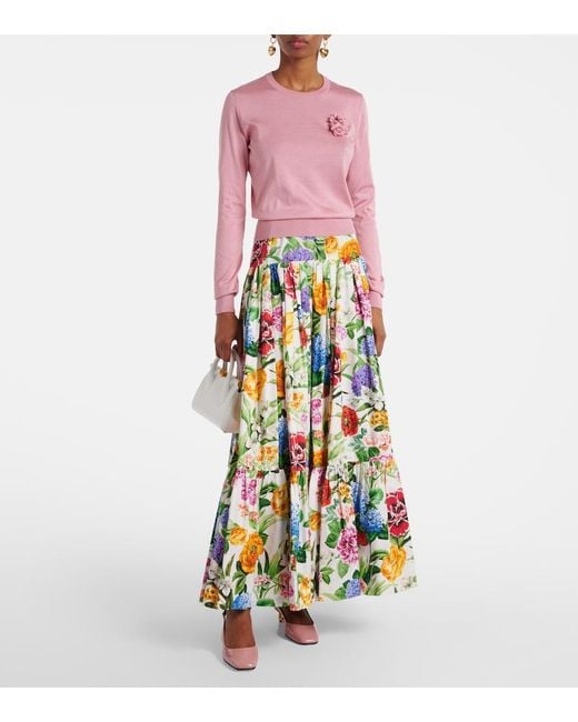 Dolce & Gabbana Pink Long-Sleeved Silk Sweater With Flower Embellishment