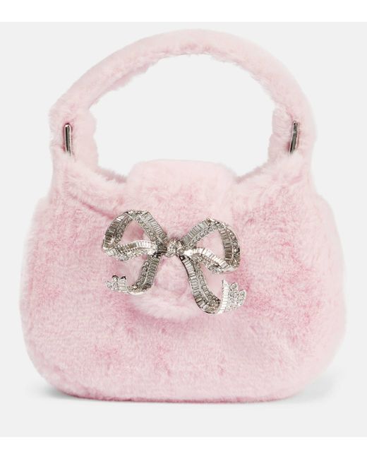 Self-Portrait Pink The Bow Micro Faux Fur Tote Bag