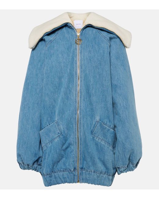 Patou Blue Denim And Faux Shearling Bomber Jacket