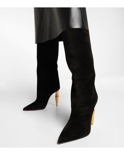 Christian Louboutin Black Lipbotta 100 Suede Knee-high Boots
