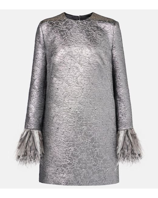 Dolce & Gabbana Gray Feather-Trimmed Lame Minidress