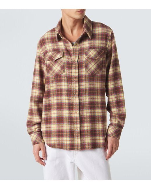 God's True Cashmere Brown Plaid Cashmere Shirt With Sunstone for men
