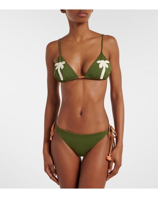 Johanna Ortiz Green Embroidered Bikini Top