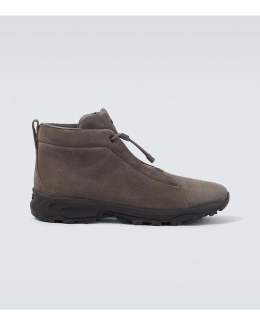 Zegna Brown Triple Stitch Vetta Suede Sneakers for men