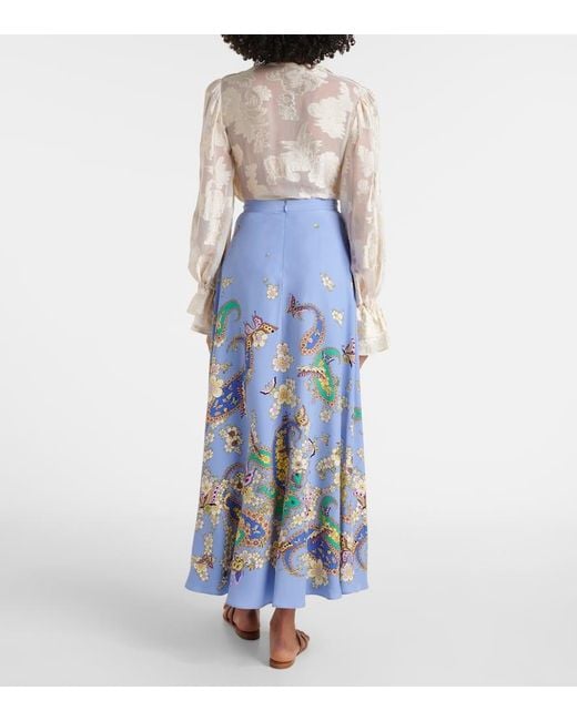 Etro Blue Paisley-Print Midi Skirt