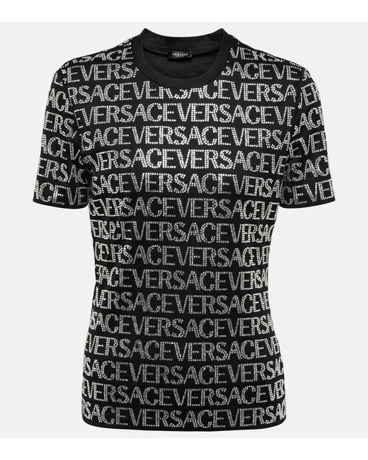 Versace Black Crystal-embellished Logo T-shirt