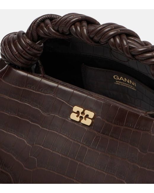 Ganni Black Bou Small Croc-Effect Tote Bag