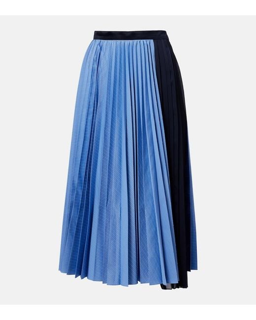 Sacai Blue Striped Cotton-Blend Poplin Midi Skirt