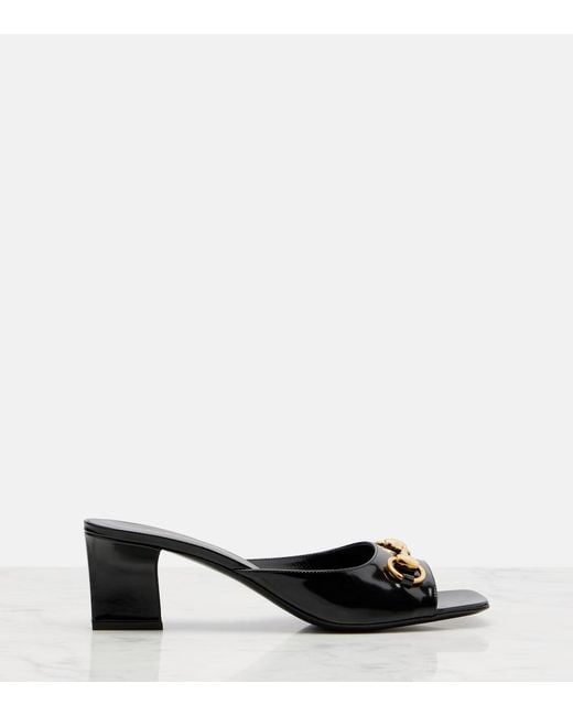Gucci Black Signora Horsebit Patent Leather Mules