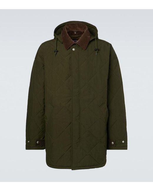 Comme des Garçons Green Corduroy-Trimmed Quilted Hooded Jacket for men