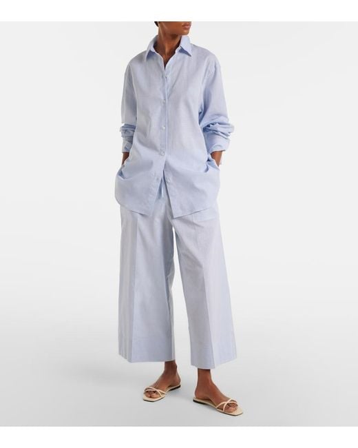 Totême Blue Cotton And Linen Wide-Leg Pants