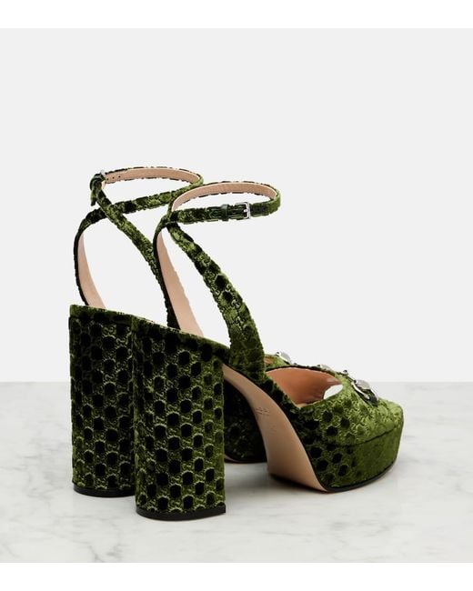 Gucci Green Gg Lady Horsebit Platform Sandals
