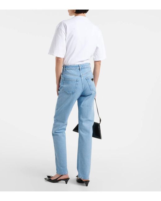 Jeans rectos de tiro alto Prada de color Blue